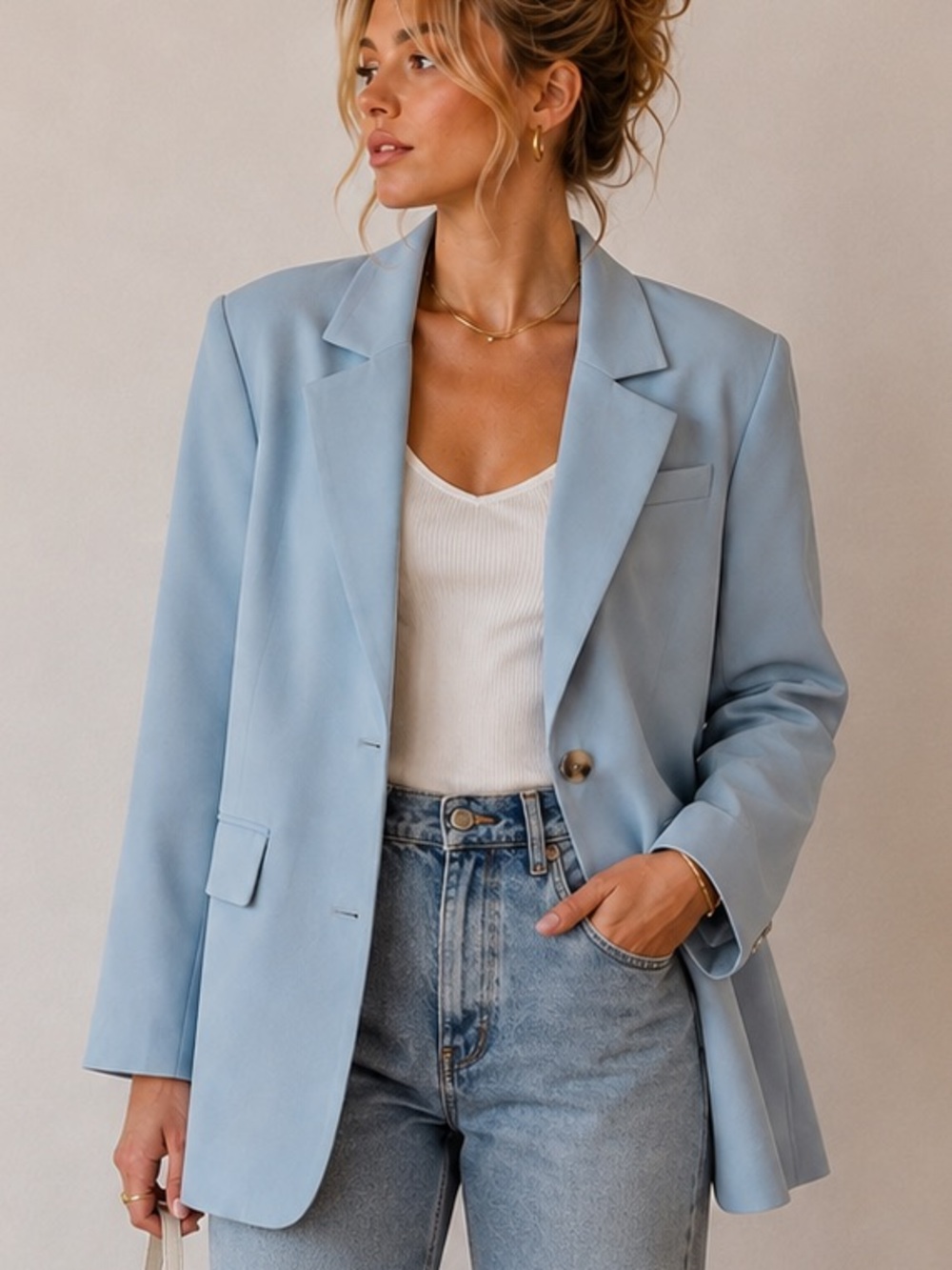 Avec Les Filles Light Blue Oversized Blazer Jacket Size L